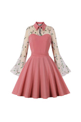 Mesh Embroidery Flare Sleeve Vintage Dress